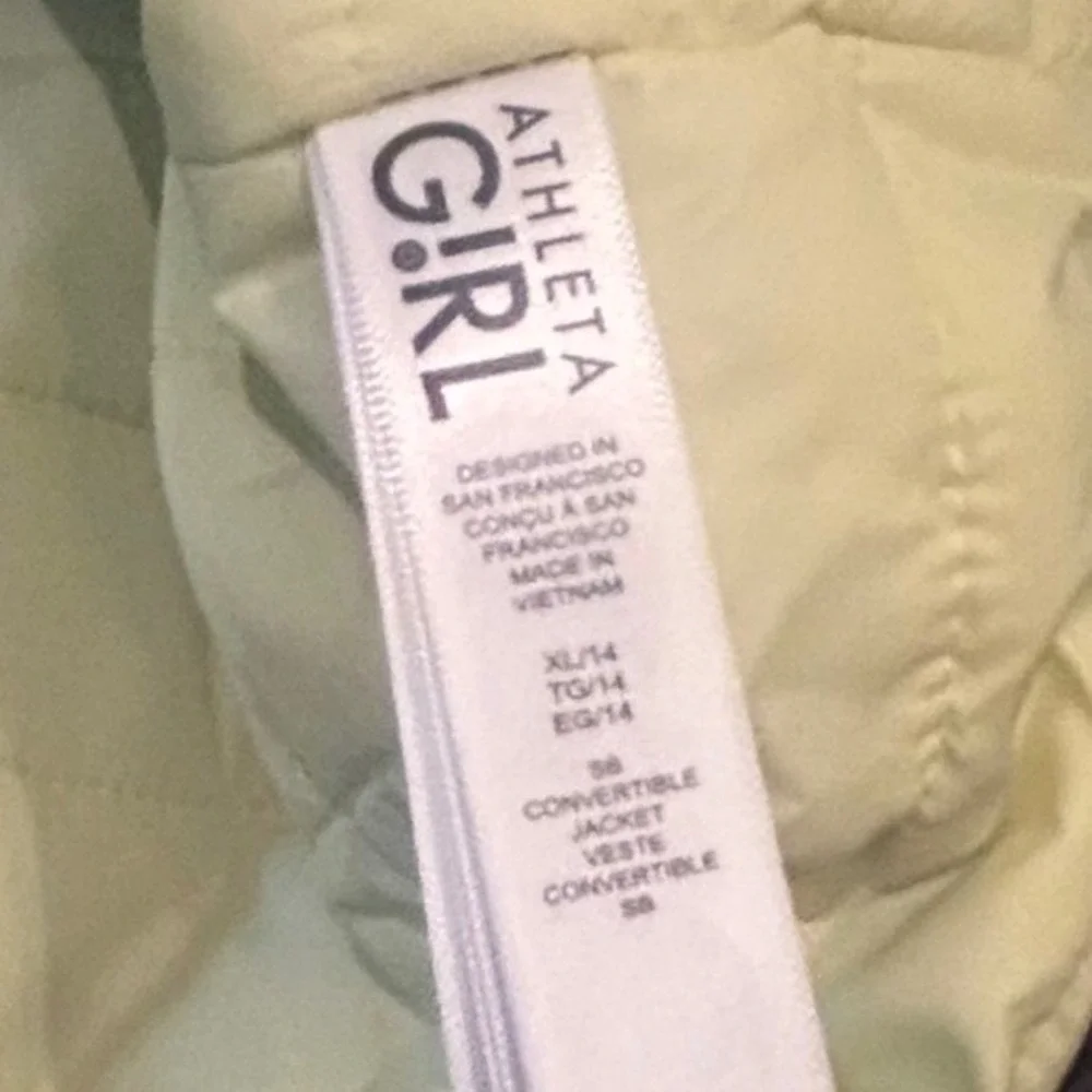 Athleta Girl‎ Simone Biles Navy Blue Convertible Jacket Kids XL 14 Script Print